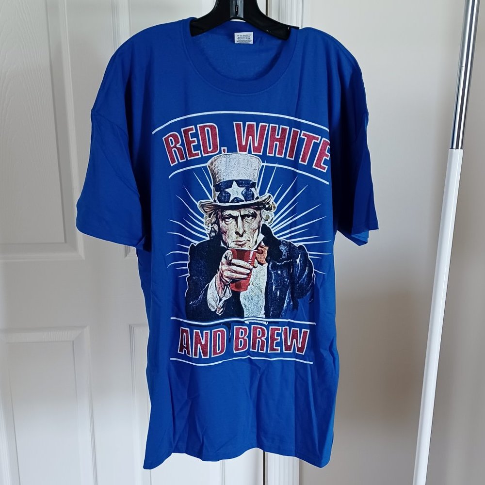 NWT Fourth 4th of July Men's T-Shirt Red White and Brew Uncle Sam Size 2XL
